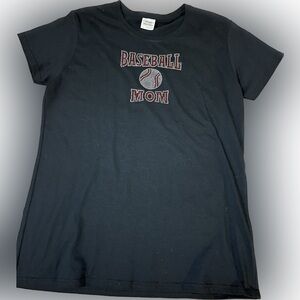 Gildan Baseball Mom Rhinestone Embellished  Black T-Shirt Women’s Size Large